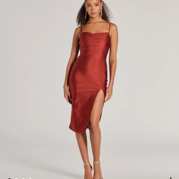 Elegant Rust Satin Dress, perfect for homecoming - Picture 1 of 3